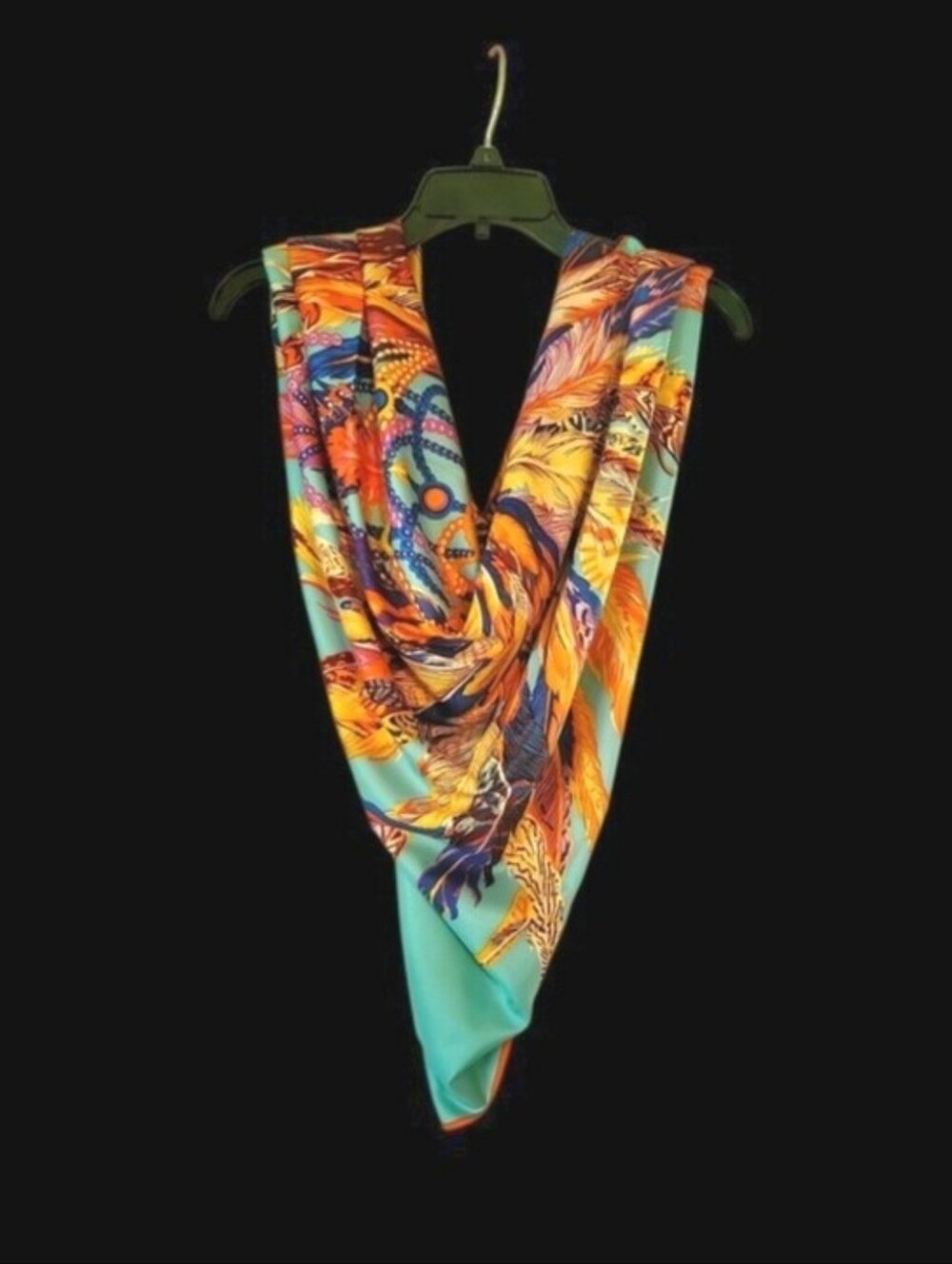 100% Silk Scarf with a Beautiful Feathered Crown Design